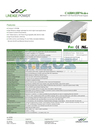 CAR0812FP datasheet - 850 Watt 12V Front End Power Supply
