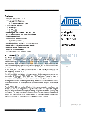 AT27C4096 datasheet - 4-Megabit (256K x 16) OTP EPROM