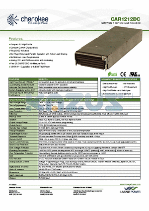 CAR1212DC5Y0-1A datasheet - 1200 Watt, 12V DC Input Front End