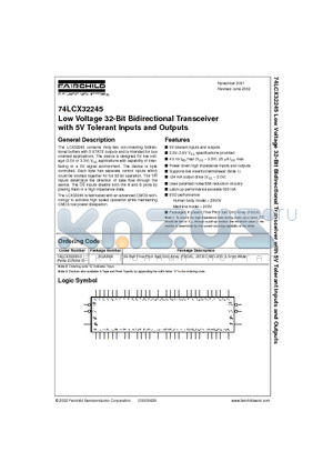74LCX32245G datasheet - Low Voltage 32-Bit Bidirectional Transceiver with 5V Tolerant Inputs and Outputs