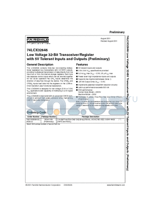 74LCX32646 datasheet - Low Voltage 32-Bit Transceiver/Register with 5V Tolerant Inputs and Outputs (Preliminary)