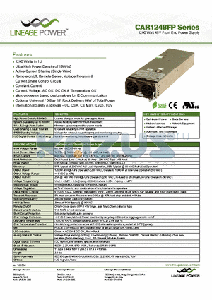 CAR1248FPBZO-1A datasheet - 1200 Watt 48V Front End Power Supply