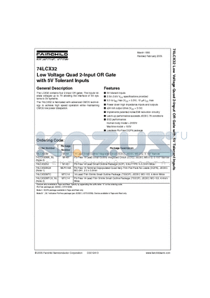74LCX32BQX datasheet - Low Voltage Quad 2-Input OR Gate with 5V Tolerant Inputs