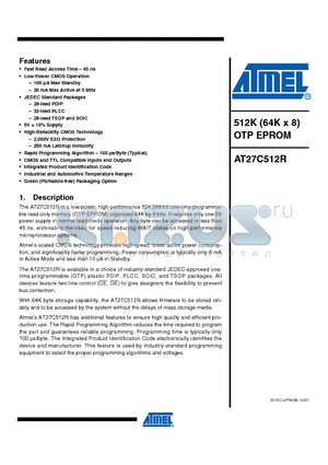 AT27C512R datasheet - 512K 64K x 8 OTP CMOS EPROM