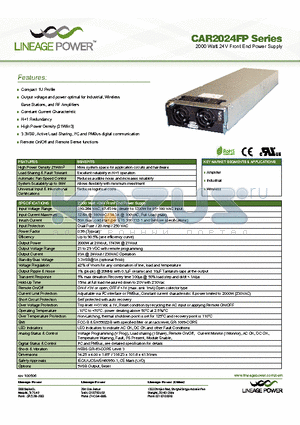 CAR2024FPBZ0-1A datasheet - 2000 Watt 24V Front End Power Supply