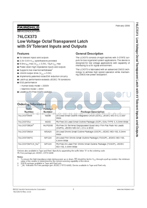 74LCX373MTC datasheet - Low Voltage Octal Transparent Latch with 5V Tolerant Inputs and Outputs