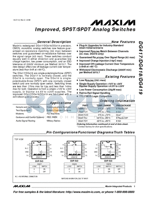 DG418DK datasheet - Improved, SPST/SPDT Analog Switches