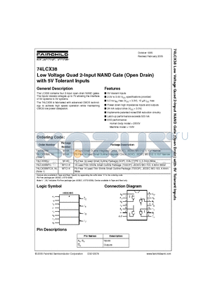 74LCX38MTC datasheet - Low Voltage Quad 2-Input NAND Gate (Open Drain) with 5V Tolerant Inputs