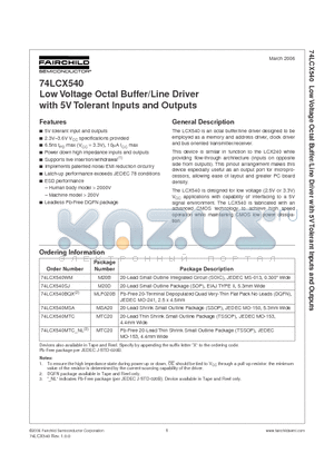 74LCX540MTC datasheet - Low Voltage Octal Buffer/Line Driver with 5V Tolerant Inputs and Outputs