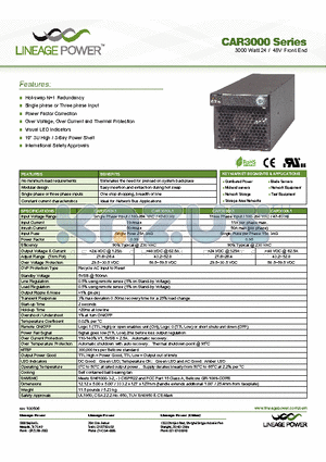 CAR3010K1NHZ0-1A datasheet - 3000 Watt 24 / 48V Front End