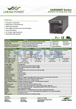 CAR3010K1TNY0-1A datasheet - 3000 Watt 24 / 48V Rectifier Power Supply