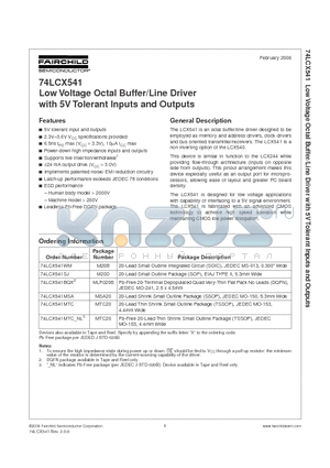 74LCX541WM datasheet - Low Voltage Octal Buffer/Line Driver with 5V Tolerant Inputs and Outputs
