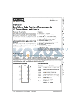 74LCX543WM datasheet - Low Voltage Octal Registered Transceiver with 5V Tolerant Inputs and Outputs