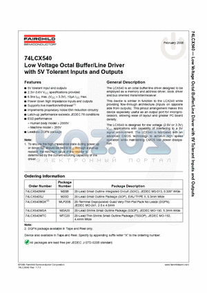 74LCX540_08 datasheet - 74LCX540 Low Voltage Octal Buffer/Line Driver with 5V Tolerant Inputs and Outputs