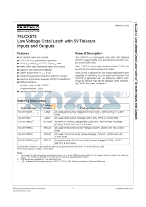 74LCX573MSA datasheet - Low Voltage Octal Latch with 5V Tolerant Inputs and Outputs