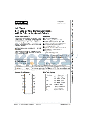 74LCX646MSA datasheet - Low Voltage Octal Transceiver/Register with 5V Tolerant Inputs and Outputs