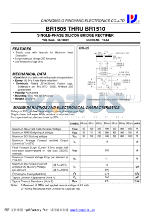 BR158 datasheet - SINGLE-PHASE SILICON BRIDGE RECTIFIER