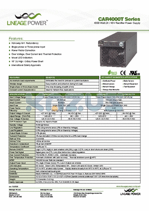 CAR4000T datasheet - 4000 Watt 24 / 48V Rectifier Power Supply