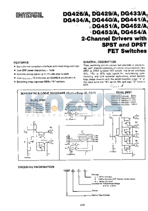 DG424 datasheet - 2 CHANNEL DRIVERS WITH SPST AND DPST FET SWITCHES