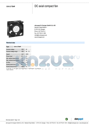 53182TDHP datasheet - DC axial compact fan