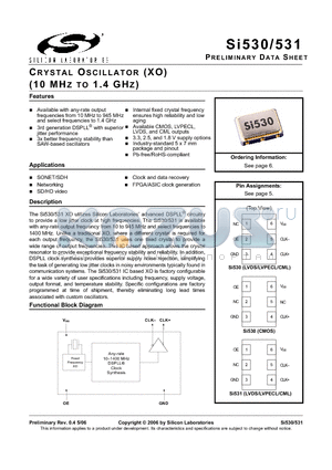 531BA622M080BG datasheet - CRYSTAL OSCILLATOR (XO) (10 MHZ TO 1.4 GHZ)