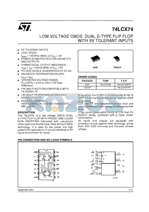 74LCX74 datasheet - LOW VOLTAGE CMOS DUAL D-TYPE FLIP FLOP WITH 5V TOLERANT INPUTS