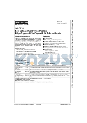 74LCX74BQX datasheet - Low Voltage Dual D-Type Positive Edge-Triggered Flip-Flop with 5V Tolerant Inputs