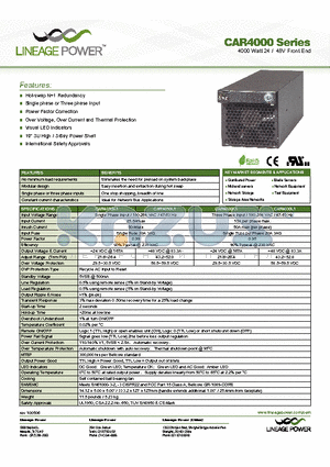 CAR4010K1TNH-1A datasheet - 4000 Watt 24 / 48V Front End