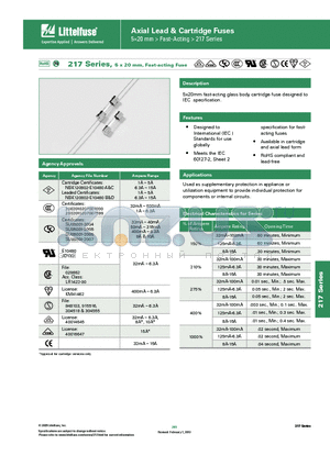 0217.400MXEP datasheet - 217 Series, 5 x 20 mm, Fast-acting Fuse