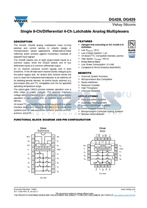 DG429DW-E3 datasheet - Single 8-Ch/Differential 4-Ch Latchable Analog Multiplexers