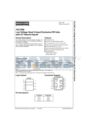 74LCX86MTC datasheet - Low Voltage Quad 2-Input Exclusive-OR Gate with 5V Tolerant Inputs