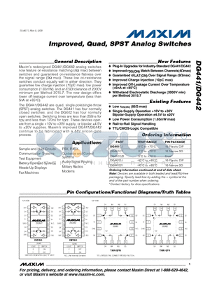 DG441CY datasheet - Improved, Quad, SPST Analog Switches