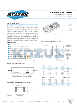 CX1CSM1 datasheet - 530 kHz to 2.1 MHz Low Profile, Miniature Surface Mount Quartz Crystal