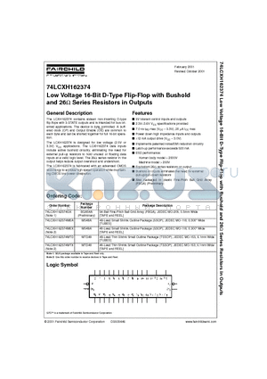 74LCXH162374 datasheet - Low Voltage 16-Bit D-Type Flip-Flop with Bushold and 26 Series Resistors in Outputs