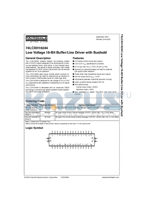 74LCXH16244G datasheet - Low Voltage 16-Bit Buffer/Line Driver with Bushold