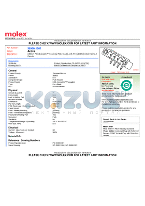 39506-1007 datasheet - 3.50mm Pitch Eurostyle Horizontal PCB Header, with Threaded Retention Inserts, 7 Circuits