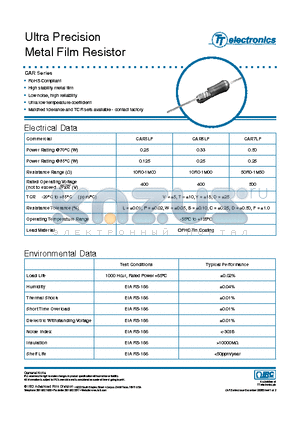 CAR5LFV6K8FT datasheet - Ultra Precision Metal Film Resistor