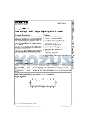 74LCXH16374_05 datasheet - Low Voltage 16-Bit D-Type Flip-Flop with Bushold