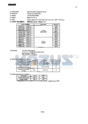 BR24C01A-10SU-2.7 datasheet - Supply voltage 2.7V~5.5V/Operating temperature -40C~85C type