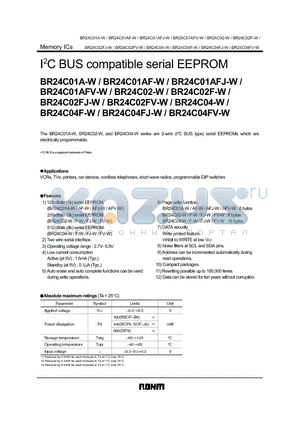 BR24C01AFV-W datasheet - I2C BUS compatible serial EEPROM