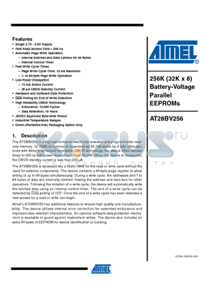 AT28BV256-20JU datasheet - 256K (32K x 8) Battery-Voltage Parallel EEPROMs