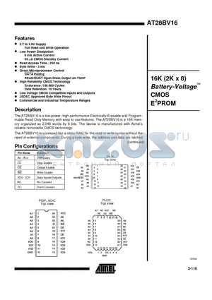 AT28BV16-30PI datasheet - 16K 2K x 8 Battery-Voltage CMOS E2PROM