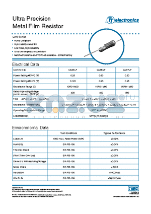 CAR6LFT6K8BB datasheet - Ultra Precision Metal Film Resistor