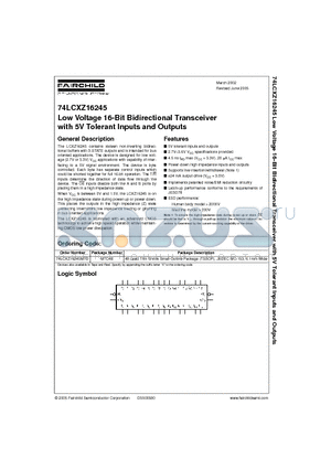 74LCXZ16245 datasheet - Low Voltage 16-Bit Bidirectional Transceiver with 5V Tolerant Inputs and Outputs