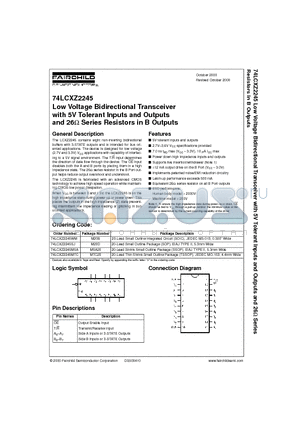 74LCXZ2245 datasheet - Low Voltage Bidirectional Transceiver with 5V Tolerant Inputs and Outputs and 26 Series Resistors in B Outputs