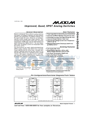 DG444DJ datasheet - Improved, Quad, SPST Analog Switches