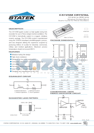 CX1VSM datasheet - Miniature Surface Mount Quartz Crystal for Pierce Oscillators