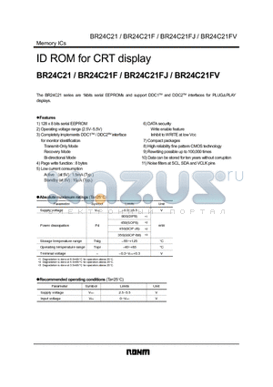 BR24C21F datasheet - ID ROM for CRT display