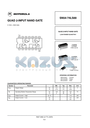 74LS00N datasheet - QUAD 2-INPUT NAND GATE