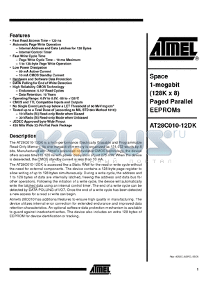 AT28C010-12DK datasheet - Space 1-megabit (128K x 8) Paged Parallel EEPROMs